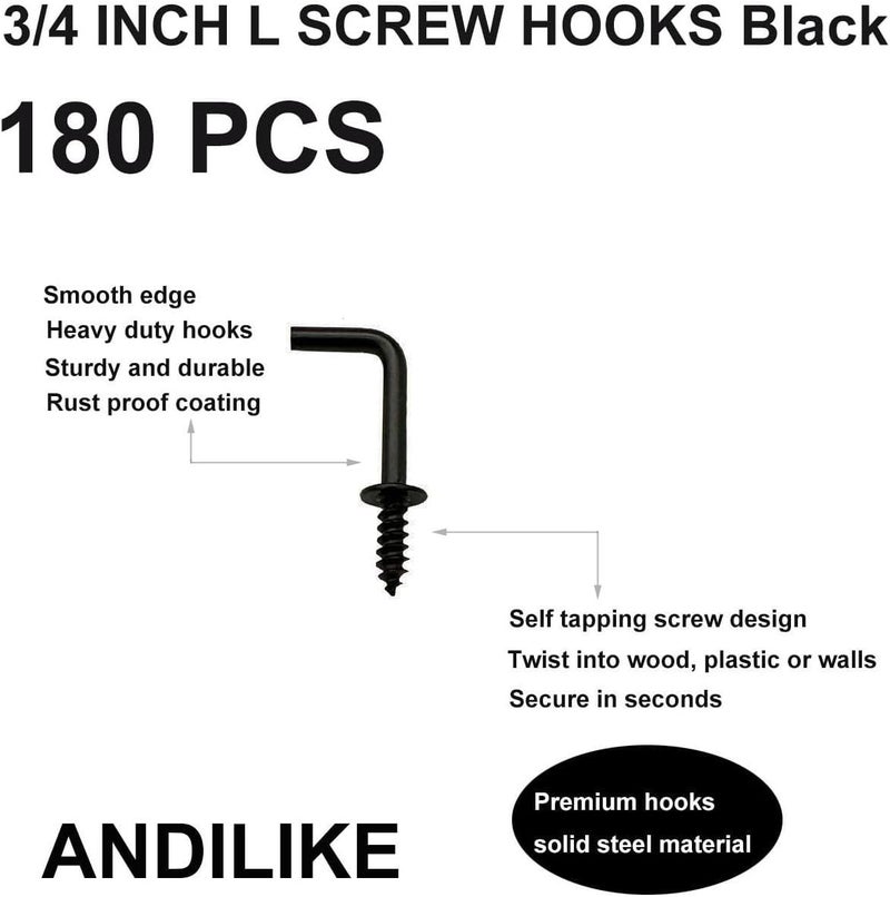 ANDILIKE 180 PCS 7 Shaped Right Angle Screw Hooks,3/4 Inch Small Screw in L Shaped Hooks for Hanging Lamp,Plants,Decorations,kitchenware and DIY Crafts - Image 3